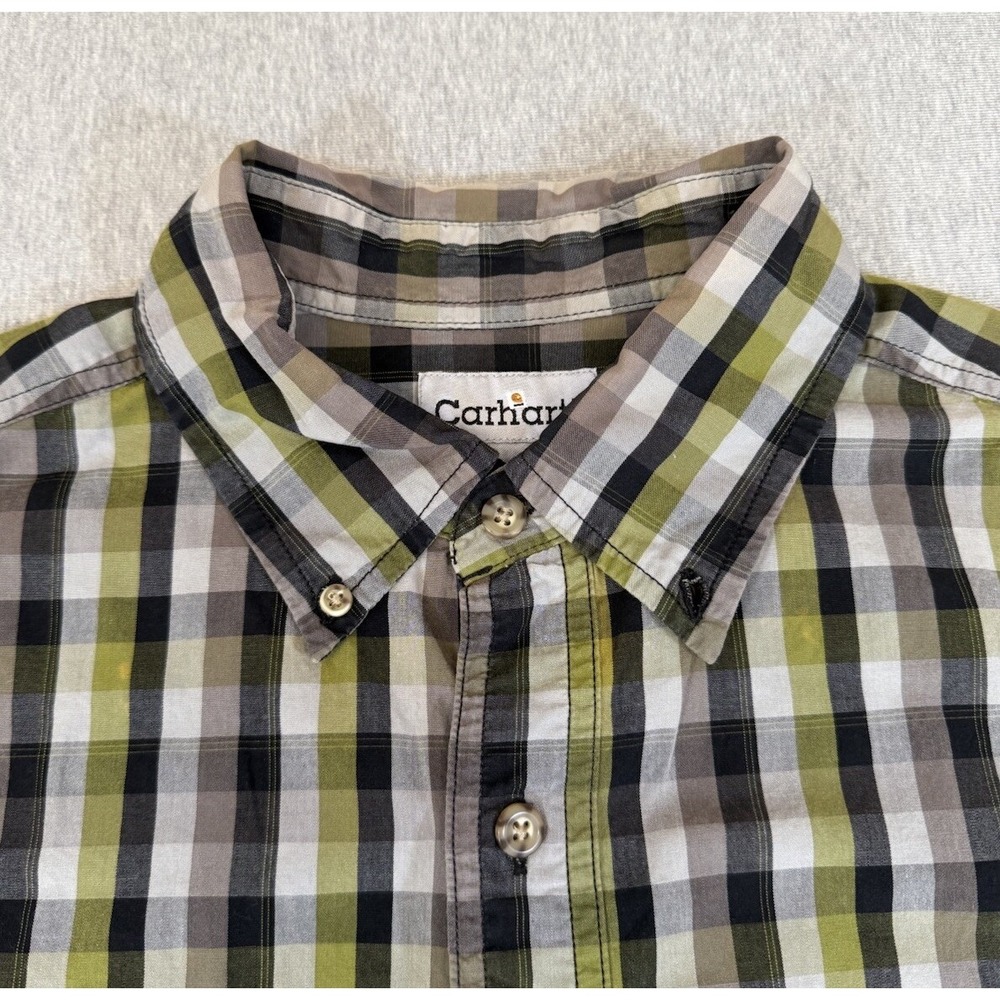 Carhartt Shirt Mens Large Black Yellow Cotton Relaxed Fit Button Long Sleeves Lg - Picture 4 of 16